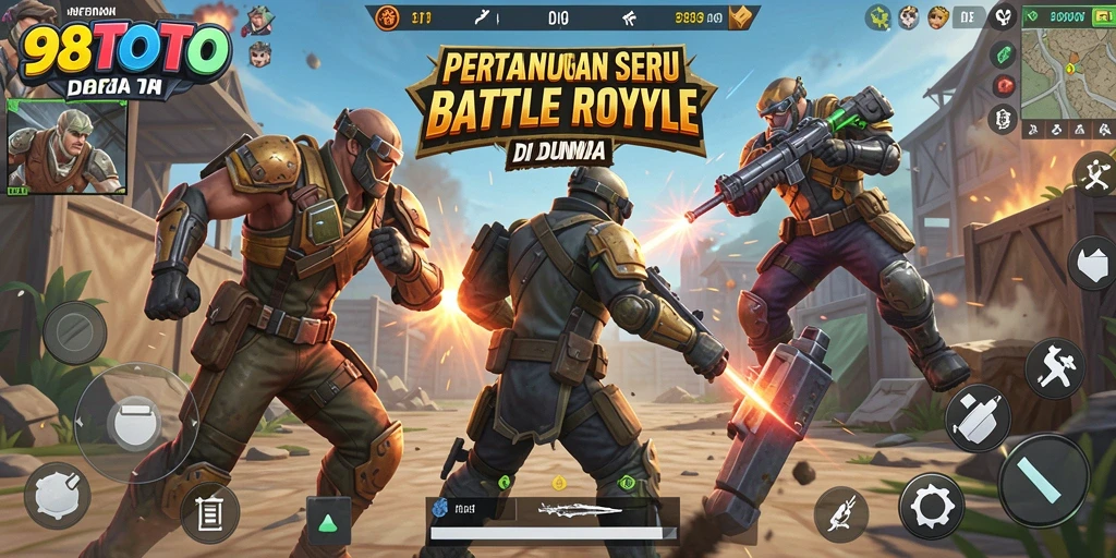 Screenshot gameplay seru dari 98TOTO dalam arena Battle Royale.