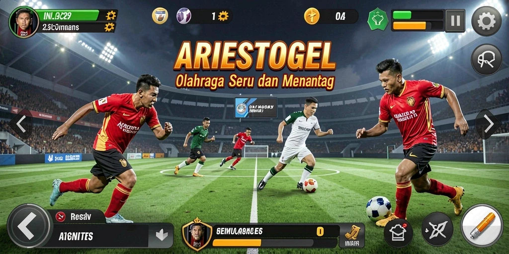 Tampilan gameplay seru ARIESTOGEL dalam pertandingan olahraga penuh aksi.