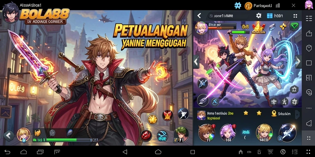 Tampilan gameplay BOLA88 yang penuh warna dan karakter anime yang hidup.