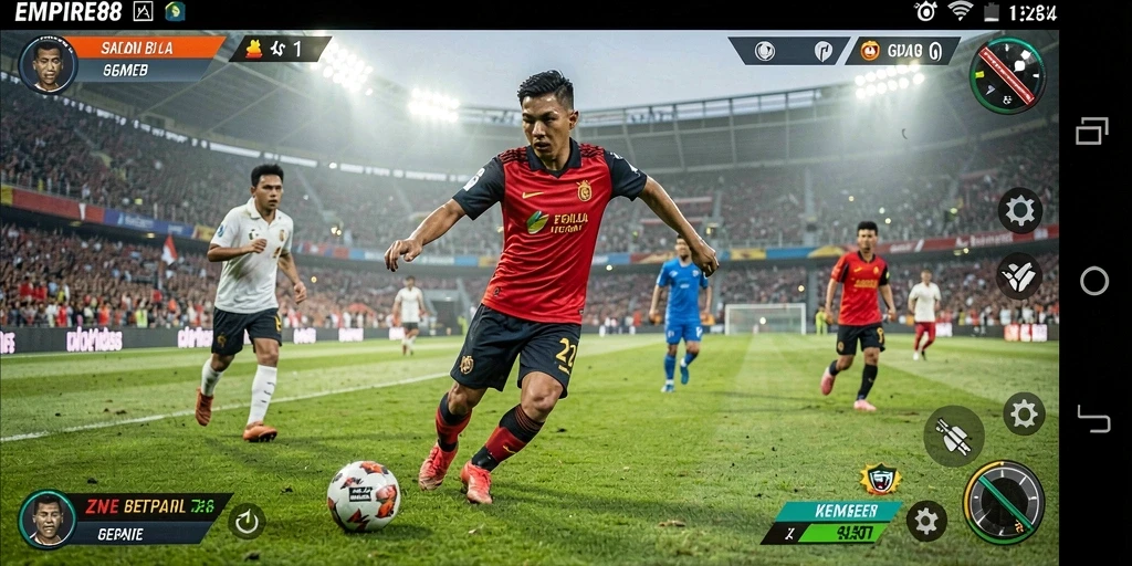 Tangkapan layar EMPIRE88 menunjukkan aksi seru dalam permainan sepak bola.