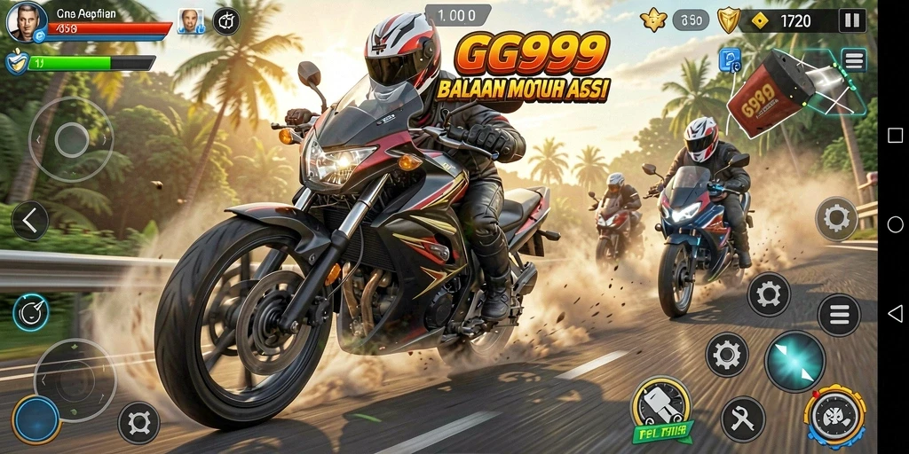 Tampilan gameplay balapan motor yang mendebarkan di GG999.