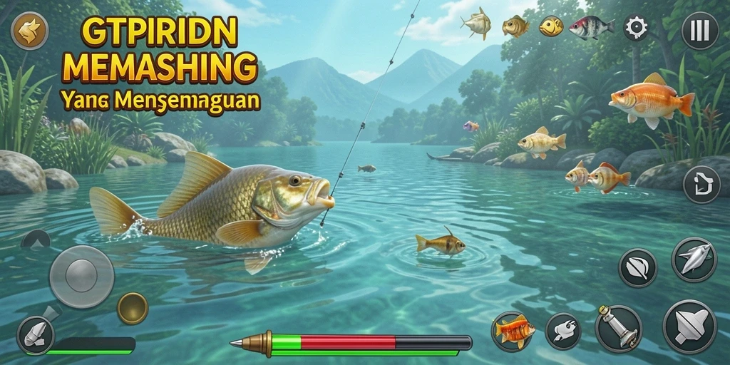 Screenshot gameplay GTPIDN yang menunjukkan aksi memancing yang seru.