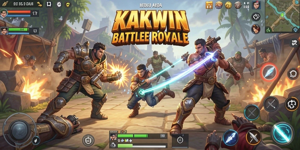 Tampilan aksi intens dalam gameplay KAKWIN saat bertarung di arena Battle Royale.