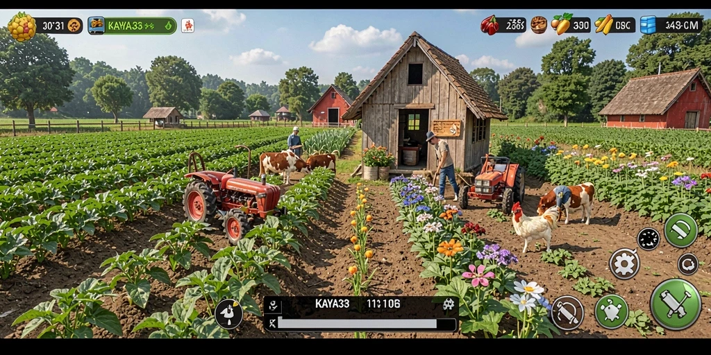 Screenshot gameplay KAYA33 yang menampilkan kegiatan bertani.