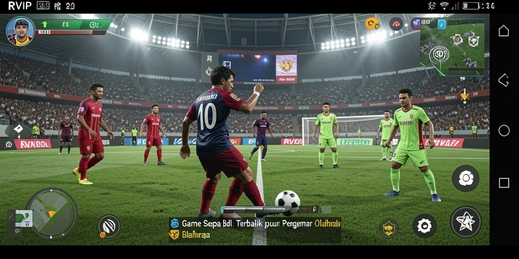 Screenshot gameplay RVIP yang menampilkan aksi pertandingan sepak bola.