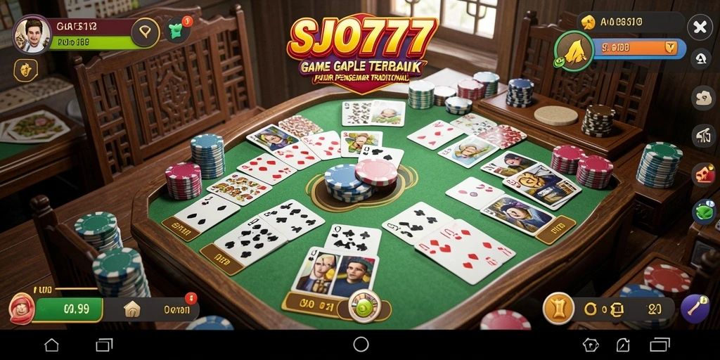 Tampilan gameplay SJO777 dengan suasana permainan Gaple yang seru.