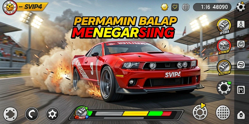 Tangkapan layar gameplay SVIP4 menunjukkan aksi balap yang mendebarkan.