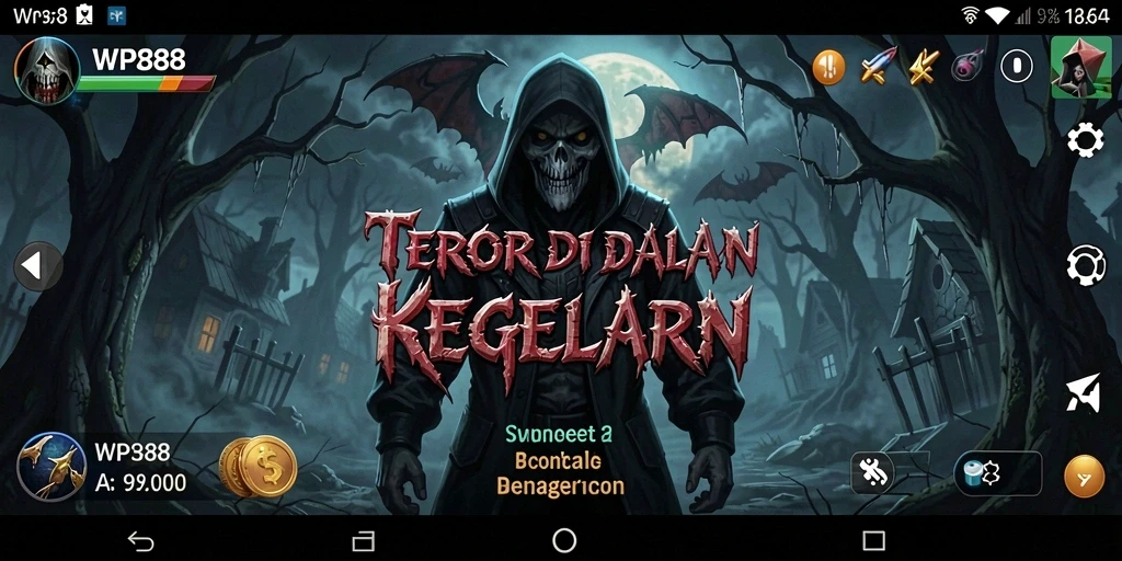 Screenshot gameplay WP888 menampilkan momen mencekam dengan monster menyeramkan.